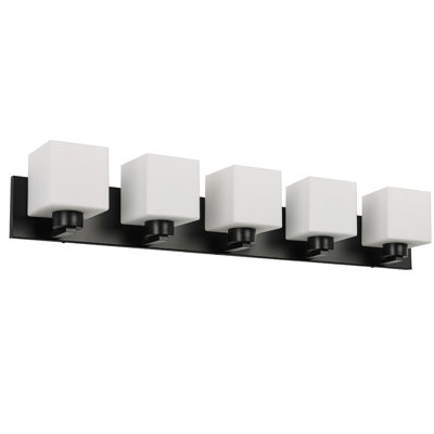 Meuble-lavabo 5 lumières Winafred - noir mat - verre