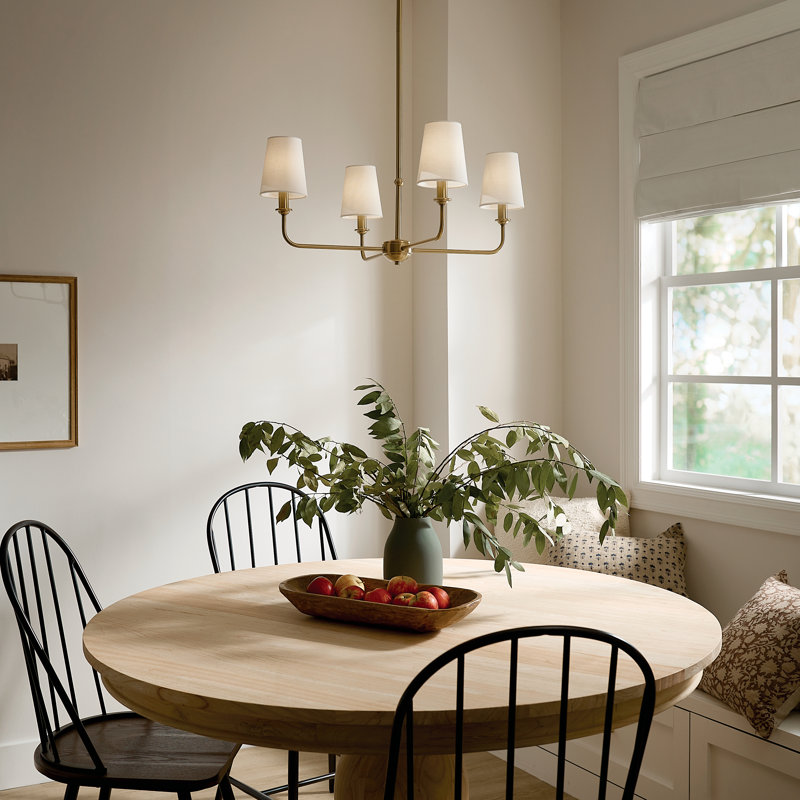 Brushed Brass 4-Light Mini Chandelier with Fabric Shades