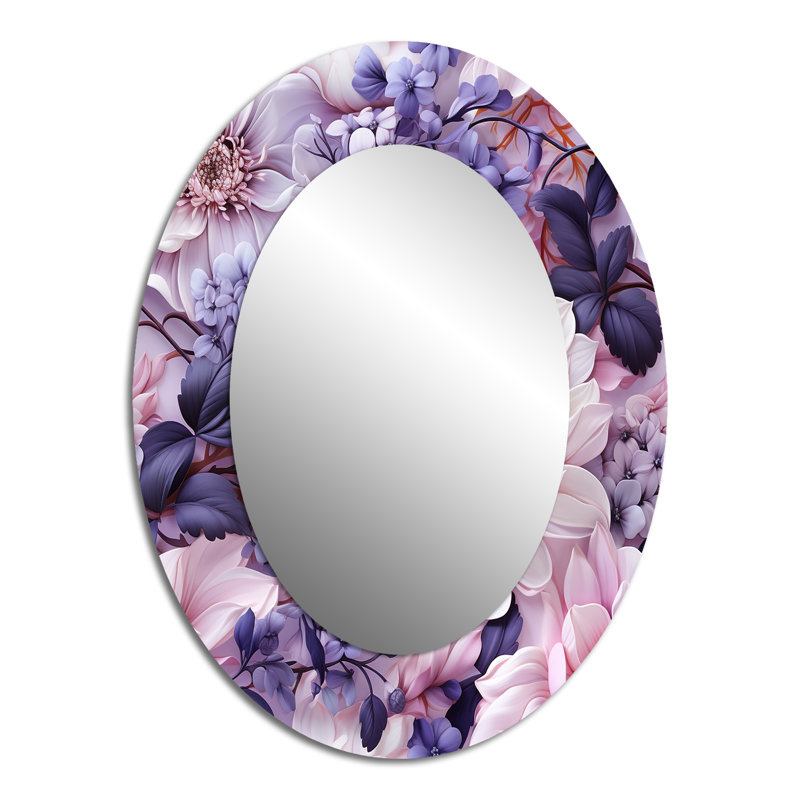Motif victorien éthéré floral - grand miroir mural ovale sur métal, H 40 po x l 30 po