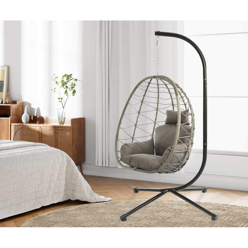 Fauteuil à œufs suspendu avec support Abida, capacité de 350 lb, Grey/Grey