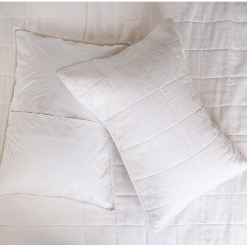 French Linen Box Stitch Quilted Sham Set, Cream, Queen
