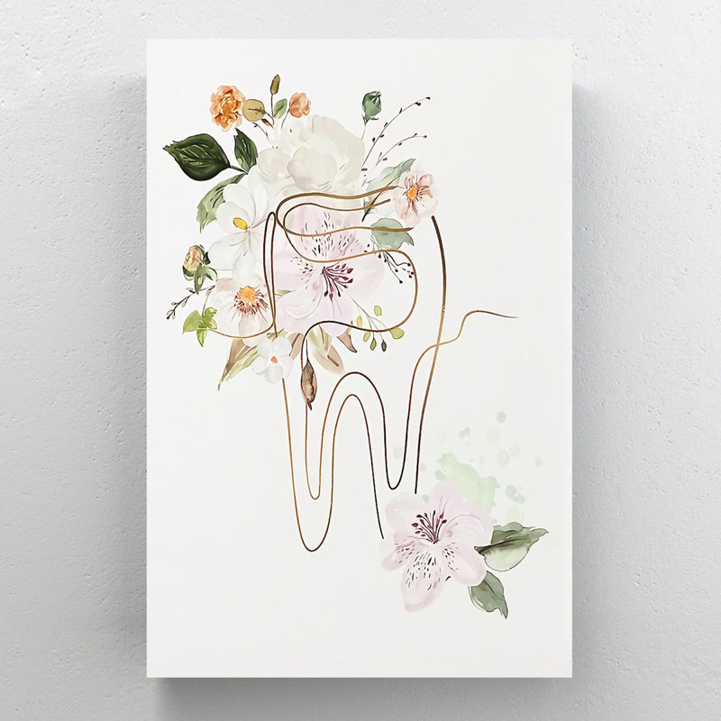 Tooth With Flowers - 1 pièce, reproduction d'art graphique sur toile tendue, H 14 po x l 11 po x P 2 po
