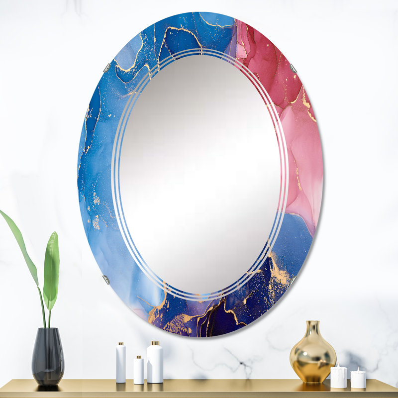 Bleu et mauve, luxe, abstrait, art fluide II - miroir mural moderne, 36 po x 24 po