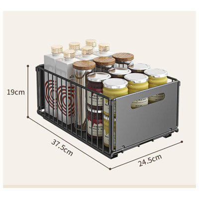 Pull Out Cabinet Organizer Slide Out Drawer Storage Shelves Cupboard Organiser Sliding Cabinet Basket For Kitchen No Drilling And Nailing (Black, 2Pie