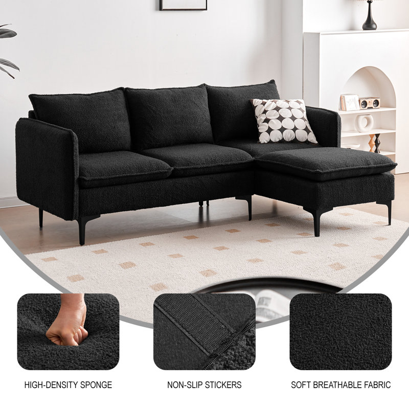 Canapé modulaire rembourré 2 pièces Waynesfield, Velours pelucheux noir