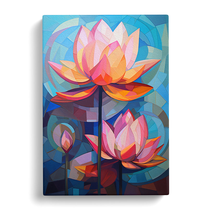 Lotus Flower Cubism No.2 - Wrapped Canvas, 50cm H x 35cm W x 3cm D