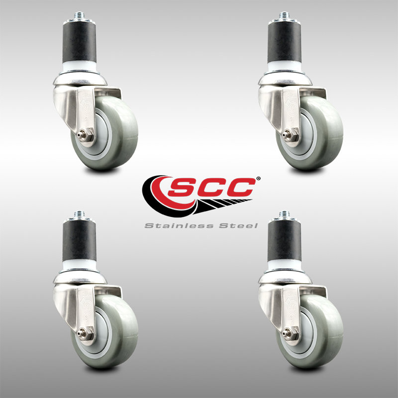 Ensemble de roulettes extensibles en polyuréthane pivotant, gris, H 3,5 po x l 3,5 po