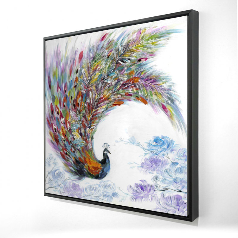 "Paon coloré avec des fleurs" sur toile