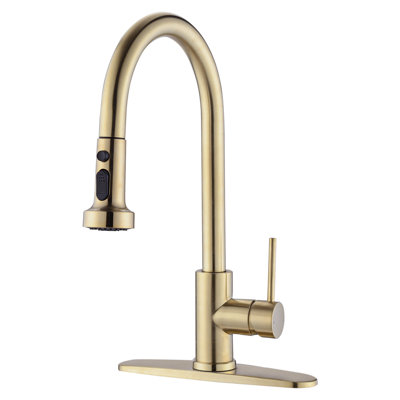 Brushed Gold Stainless Steel Kitchen Faucet With Pull Down And Soap Dispenser - To Scratches, Rust, Stains 360 Rotatable Spout Potent Spray Capacity 1.8Gpm Flow Rate Made Of Spots Swiveling Forceful