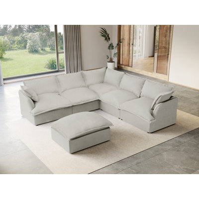 Modular Sectional Couch Down Filled Sofa, Comfty Convertible Deep Seat Cloud Couch For Living Room, Detachable Washable Couches Cushion Covers by Wrought Studio