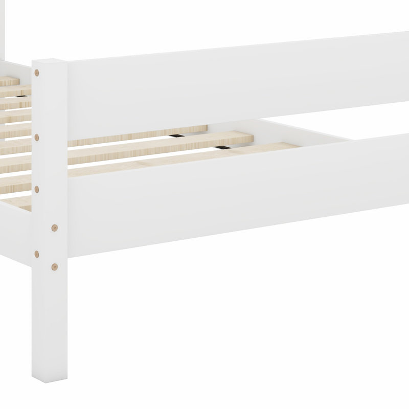 Lit en bois robuste avec tête et pied de lit, Blanc