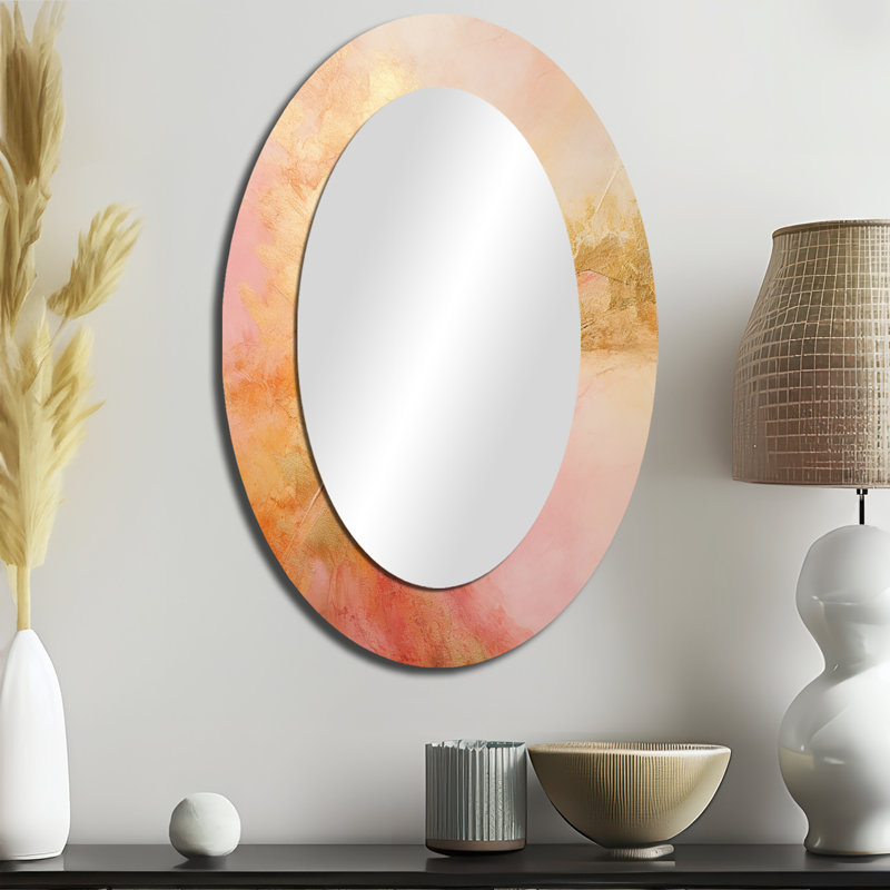 Gold Pink Desert Mirage Spiral III - Large Oval Wall Mirror On Metal, 36" x 24"
