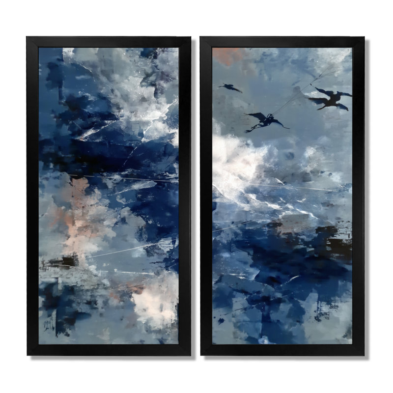 «Blue White Sturdy Guardians Accents With Grey», reproduction d'art sur toile abstraite bleue, 2 pièces, H 40 po x l 40 po