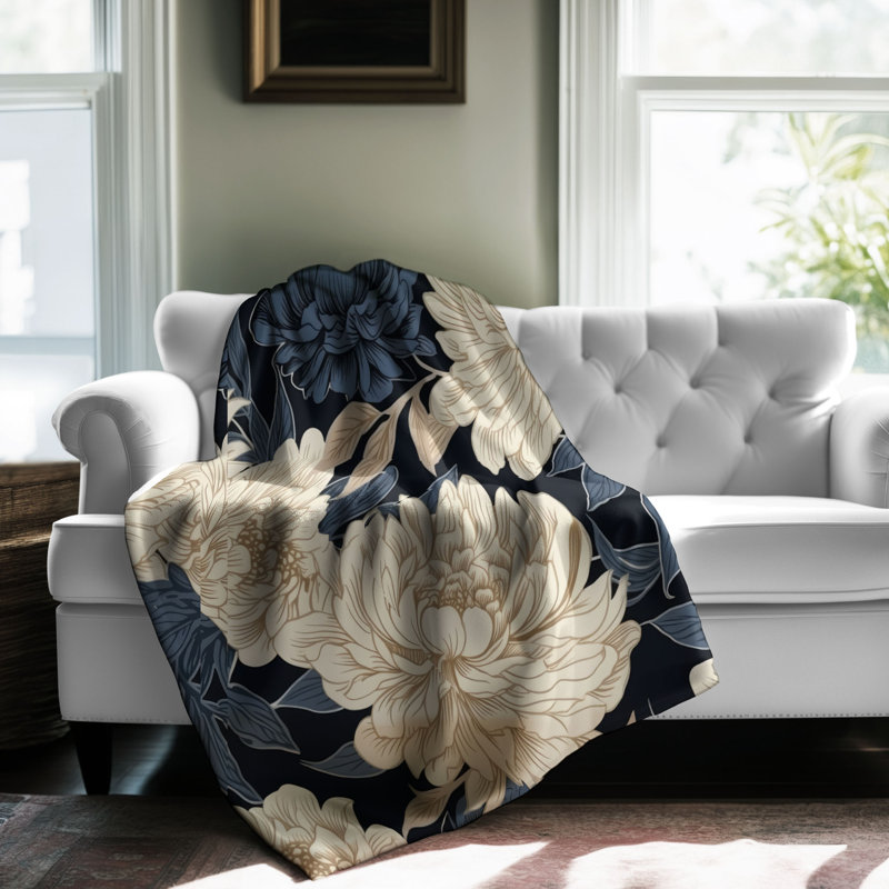 Beige Seaside Bouquet - 1 Piece Premium Sherpa Bla Throw Blanket, Twin