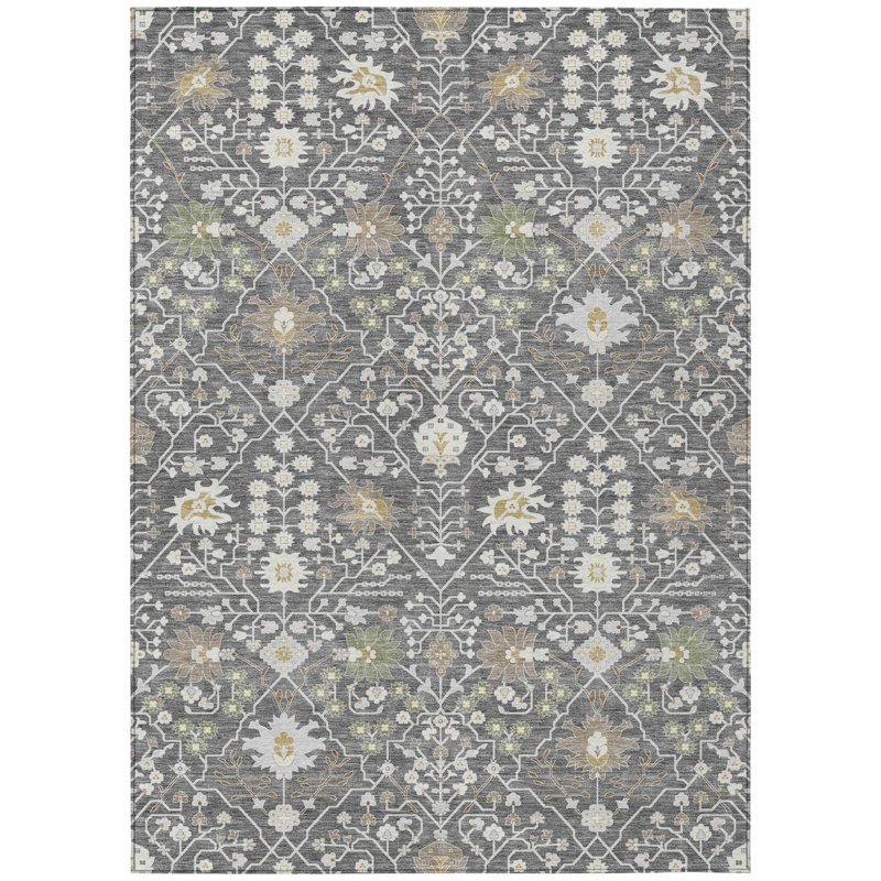 Tapis d'intérieur lavable d'extérieur gris anthracite ivoire et vert 5 pi x 8 pi