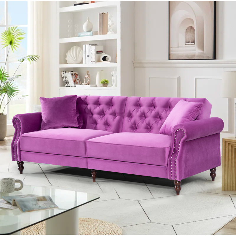 Hanika 87.8'' Velvet Sofa, Violet