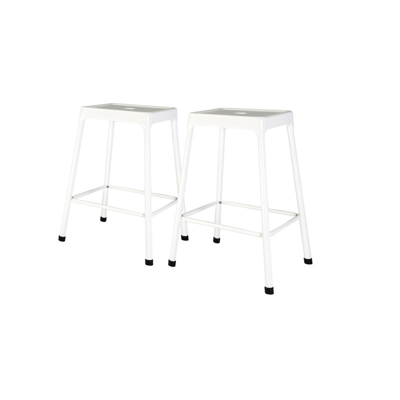Tabouret de comptoir en métal 2 - blanc thermolaqué, 2 tabourets de forme carrée, espace de réception