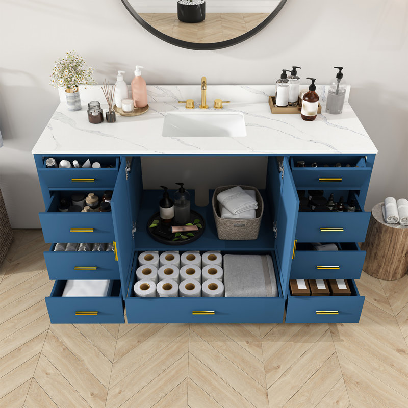 Meuble-lavabo moderne 42 po en bois massif avec lavabo, L 60 po, Centerset