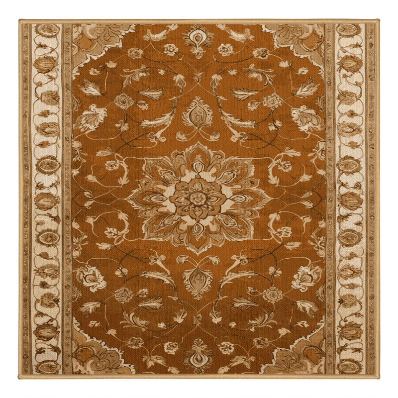 Tapis brun Tabriz lavable à la machine, Carré 4 pi