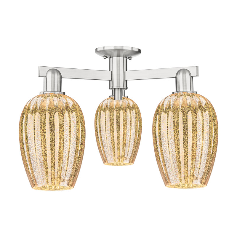 Ruvalcaba - 3 Light Flute Shade Semi-Flush Mount, Mercury, Satin Nickel