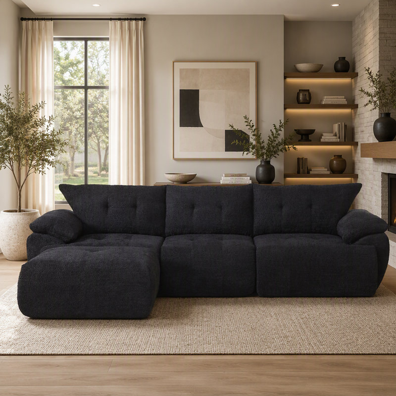 Canapé 3 places moderne en chenille de 115 pouces, Black