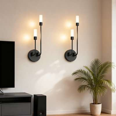 Ensemble de 2 appliques murales intérieures câblées modernes avec abat-jour en verre pour salon, chambre à coucher, couloir, blanc chaud 3000K