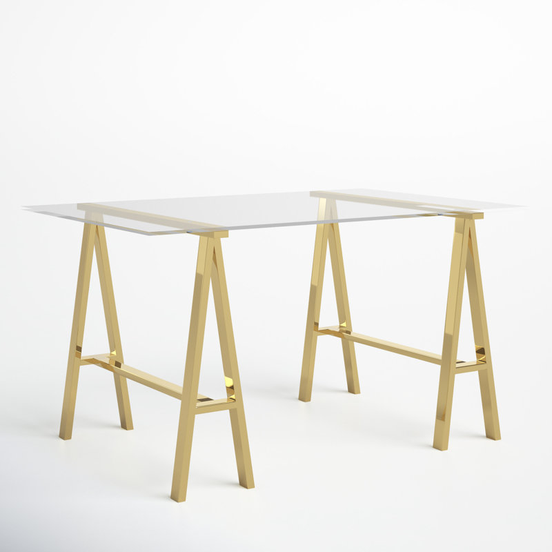 Dita Glass Top Metal Base Dining Table, 71W x 36D x 30H, Gold