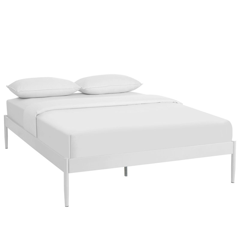 Elsie Brown Queen Upholstered Metal Frame Bed with Slats