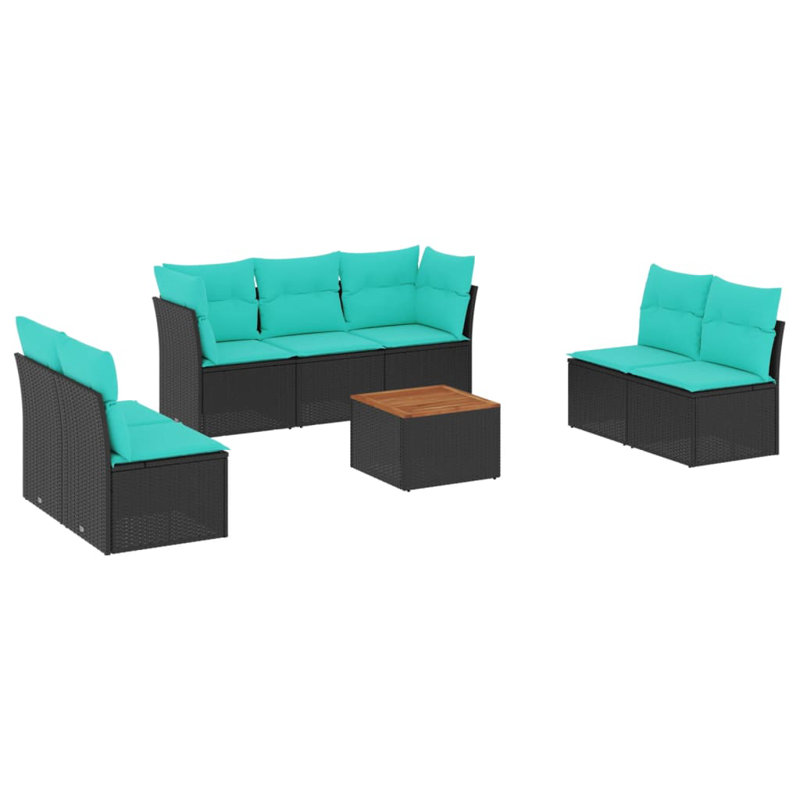  Ensemble de canapé de patio 8 pièces avec coussins en rotin de polyester noir