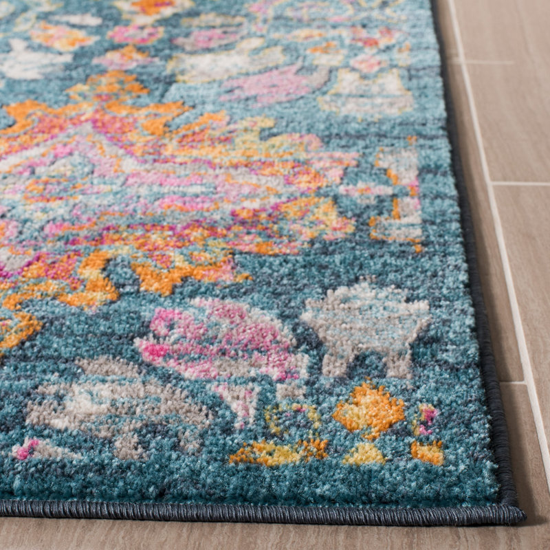 Christa Oriental Blue/Orange/Pink Area Rug, Runner 2'3" x 8'