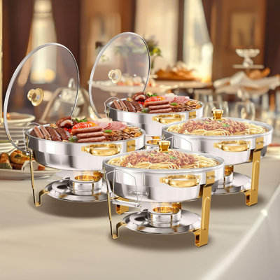 Stainless Steel Chafing Dishes for Buffet, 5QT 4 Pack Round Chafing Dish Buffet Set w/Lid Holder  (Set of 4)