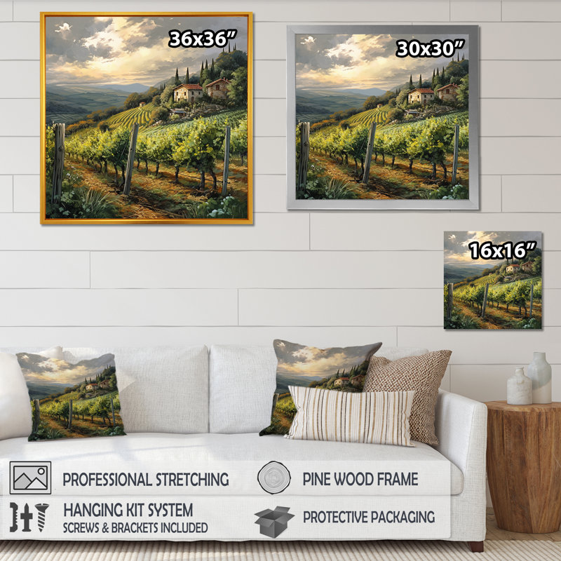«Vineyard Charm», impression sur toile, H 36 po x l 36 po x P 1,5 po, Cadre naturel flottant