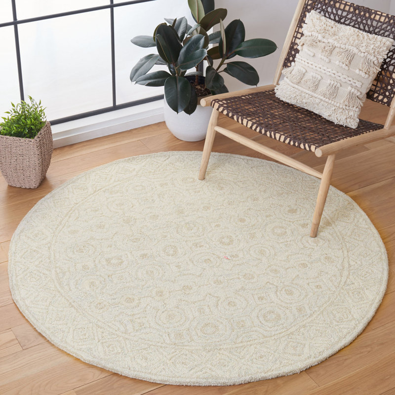 Setzer Hand Tufted Indian Wool Southwestern Rug, Round 5'