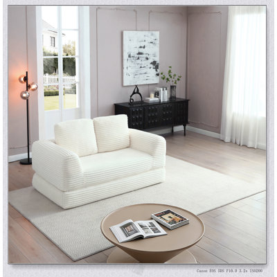 Canapé-lit pliant convertible 2-en-1, canapé-lit en velours côtelé moderne avec 2 coussins, causeuse futon rembourrée avec lit escamotable pour le salon