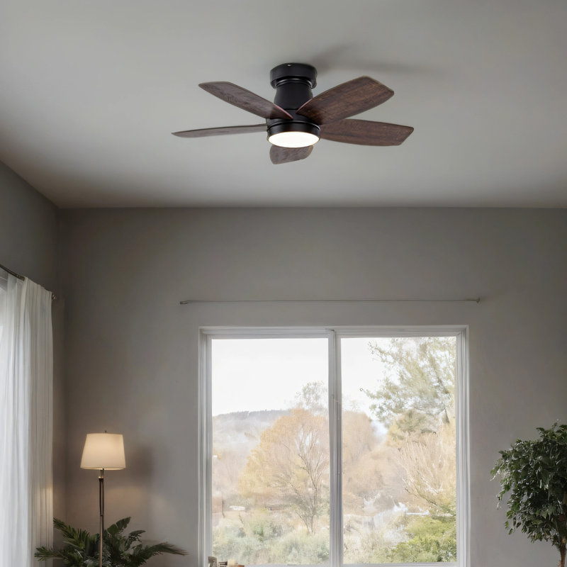 Hot sales 32 Inch Modern Black Ceiling Fan With Light 3 Solid Wood Blades Remote Control Reversible DC Motor With Dimmable LED