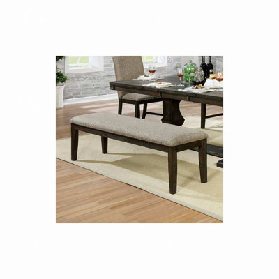 Warm Gray Nail Heads Solid Wood Fabric Upholstered Padded Seat Kitchen Rustic Dining Room Furniture(1Pc BENCH Only)