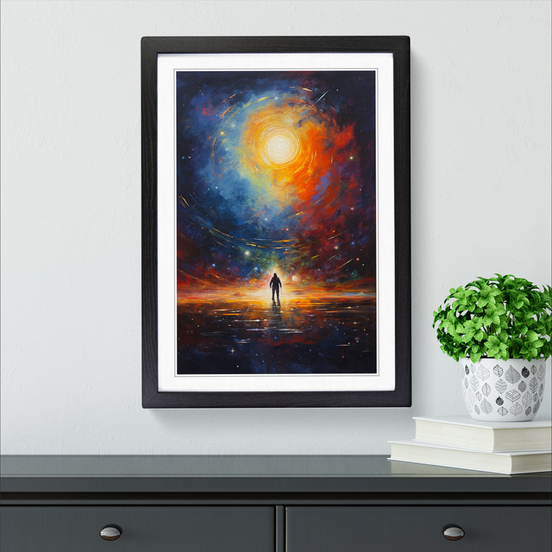 Universe Action Painting - Single Picture Frame Print on Wood, Black Framed, 64cm H x 46cm W