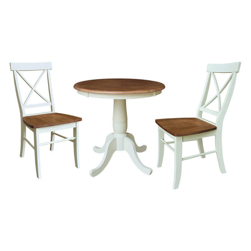 Dequindre 3 Piece Solid Wood Dining Set, Hickory/Shell