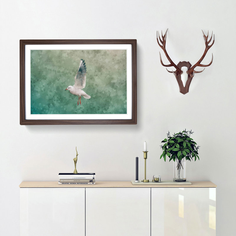 Seagull - Picture Frame Painting Print, 33cm H x 45cm W x 2cm D, Walnut Framed