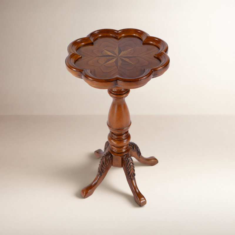 Table de bout l 12 po avec plateau festonné et base piédestal, Frêne d'olivier noueux