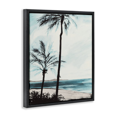 «Beach Palm Silhouettes», toile encadrée brune par Linda Baliko