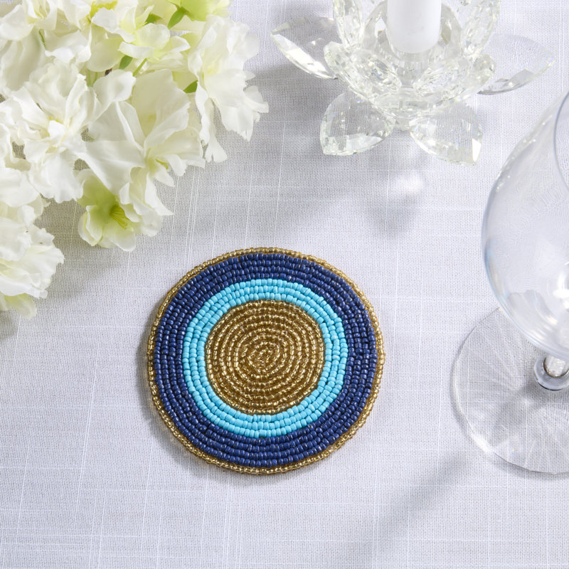 Sous-verres à motif de perles en spirale (ensemble de 4) - Sous-verres décoratifs à rayures brodées pour table basse, table de salle à manger et pour recevoir
