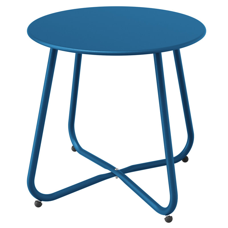 Ebern Round Outdoor Side Table, Peacock Blue