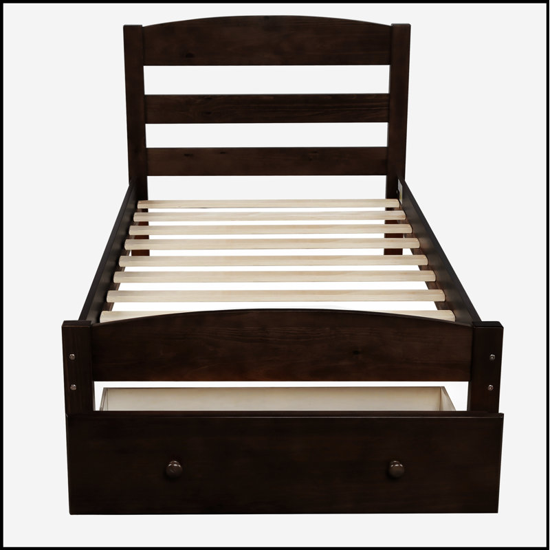 Base de lit plateforme en bois de pin durable avec tiroir de rangement et support à lattes en bois massif, parfait pour les matelas et un confort accru