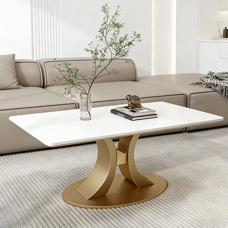 Table basse Home, H 17,71 po x L 47,24 po x l 23,62 po, Blanc, Doré