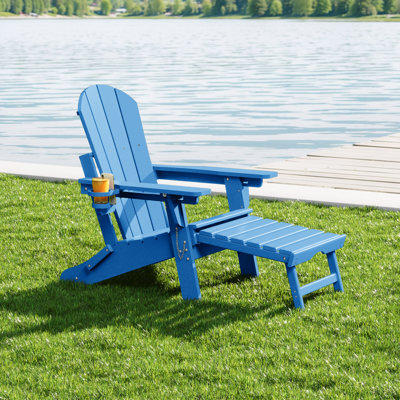 Vinnie Outdoor Folding Adjustable Adirondack Chair With Cup Holder & Hideaway Ottoman