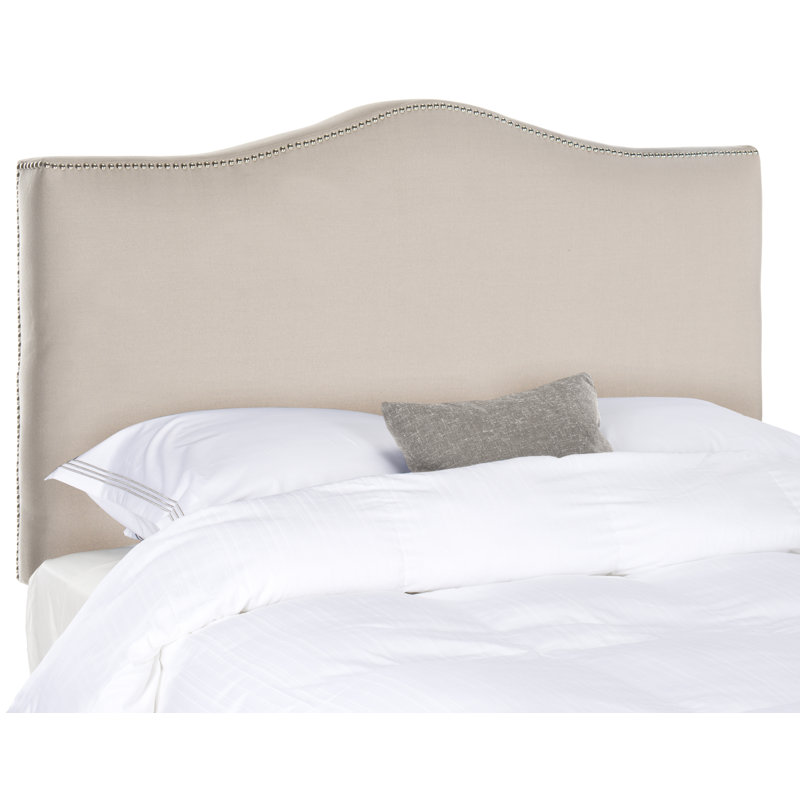 Laken Upholstered Headboard, Full, Beige Linen, Silver