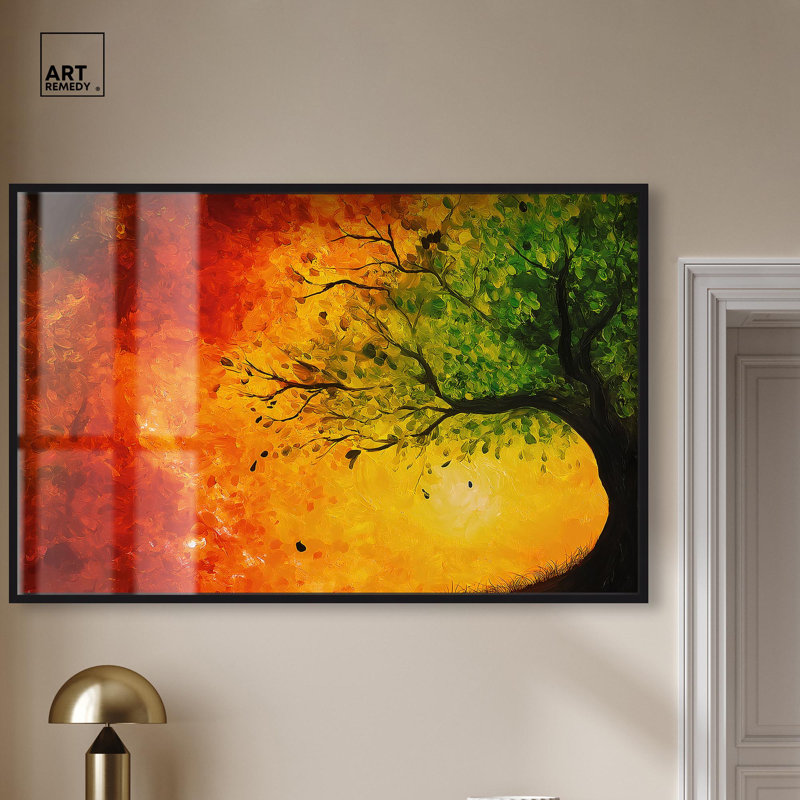 «Fire and Ice Tree I Shadowbox Print Nature» par Art Remedy, H 31 po x l 46 po, Noir