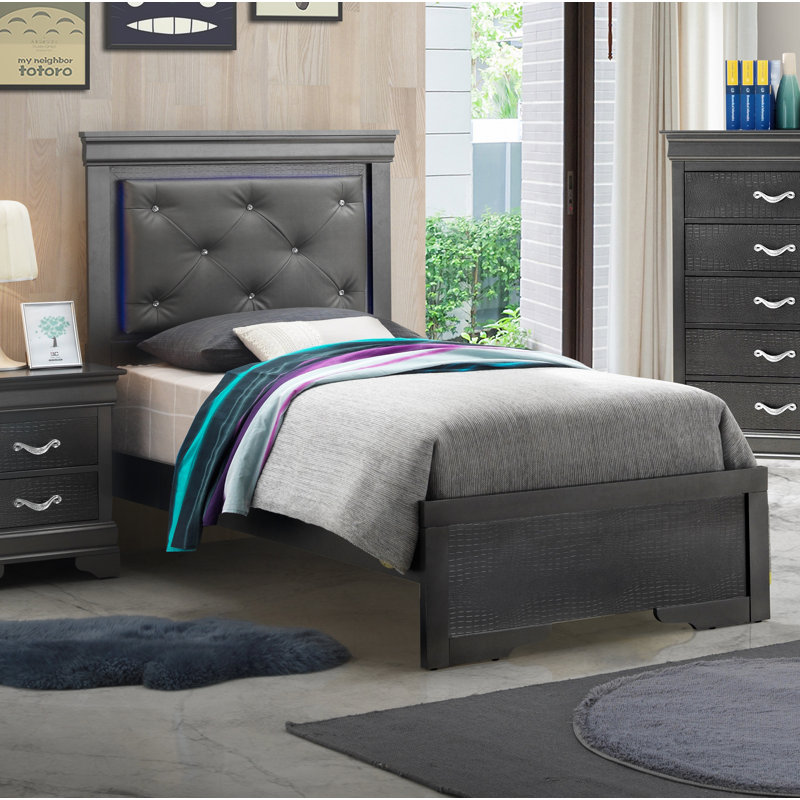 Vegan Leather Standard Bed, Charcoal, Twin