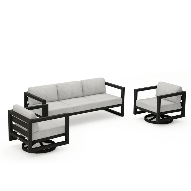 Avion 3 Piece Sofa Set With Swivel, Slate, Cast Silver Sunbrella®